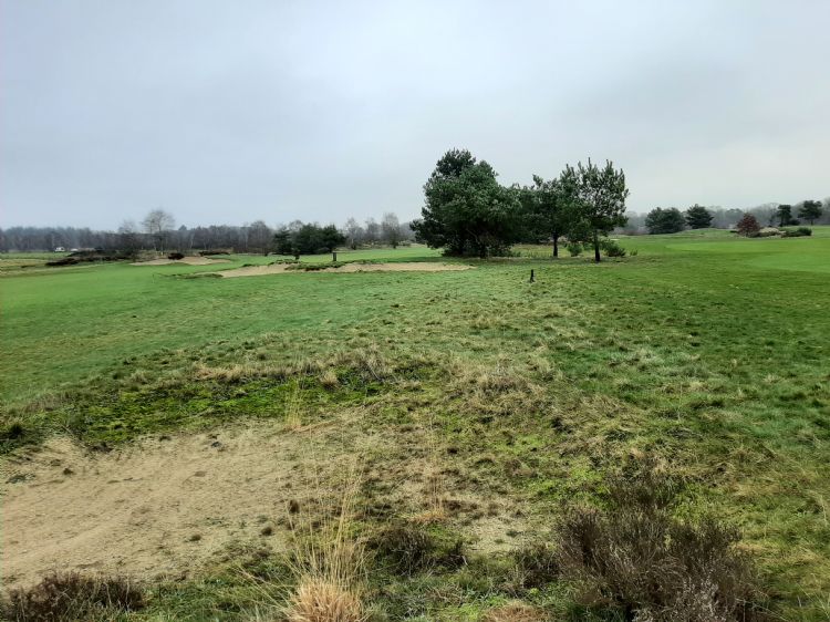 De golfbaan in Heelsum. Maainatuur in het midden met een hogere koolstofopslag, en de rough en fairway links en rechts met een wat lagere koolstofopslag in de bodem